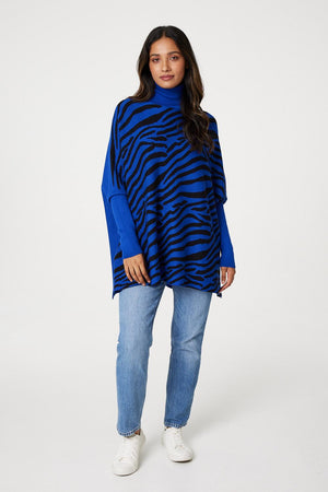 Blue | Printed High Neck Relaxed Knit Top