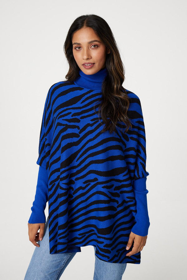 Blue | Printed High Neck Relaxed Knit Top