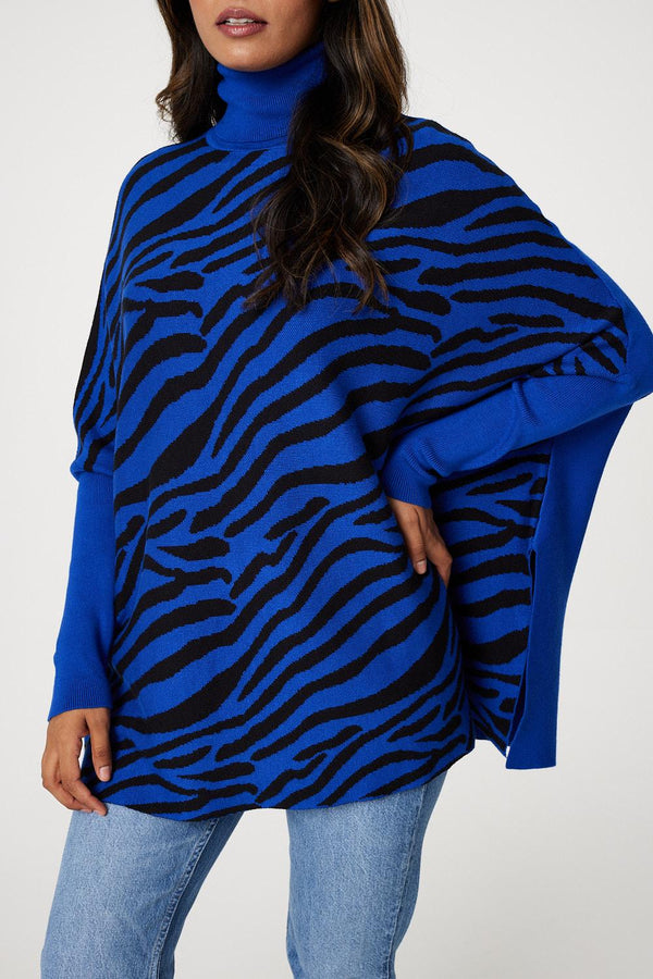 Blue | Printed High Neck Relaxed Knit Top