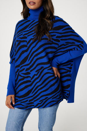 Blue | Printed High Neck Relaxed Knit Top