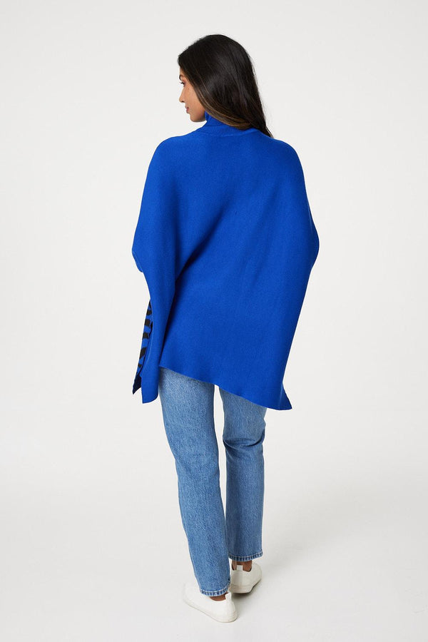Blue | Printed High Neck Relaxed Knit Top