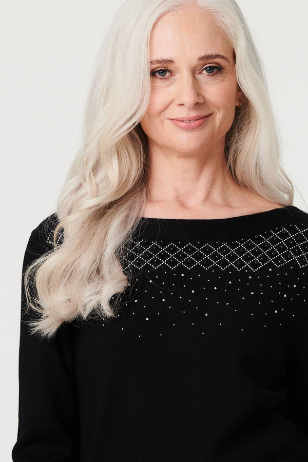 Black | Embellished Relaxed Knit Jumper