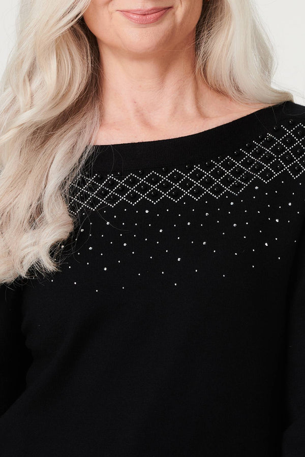 Black | Embellished Relaxed Knit Jumper