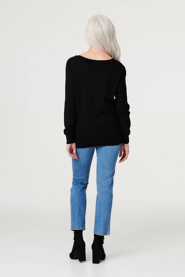 Black | Embellished Relaxed Knit Jumper