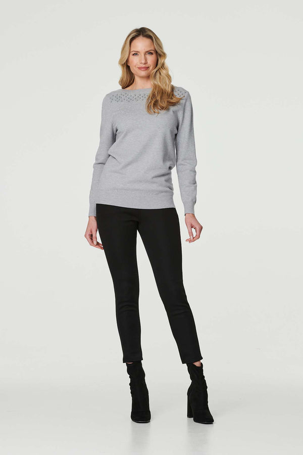 Grey | Embellished Relaxed Knit Jumper