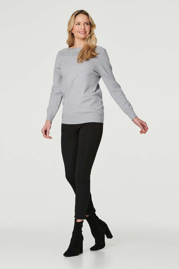 Grey | Embellished Relaxed Knit Jumper