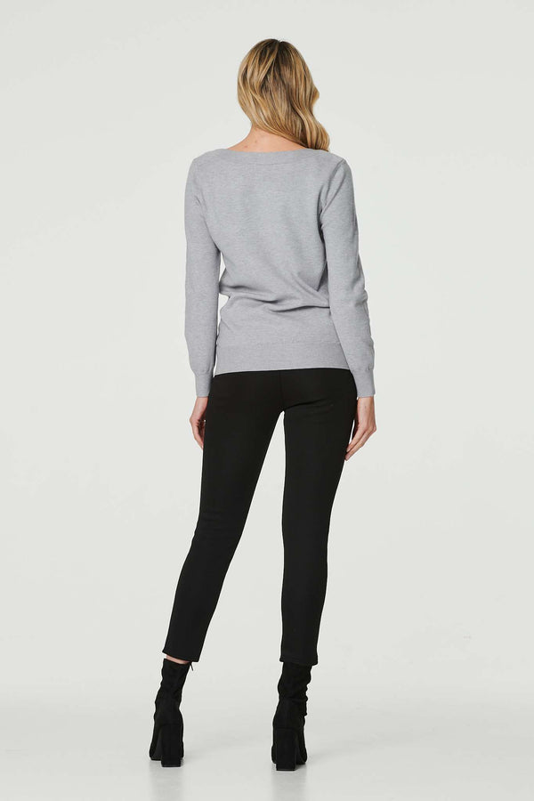 Grey | Embellished Relaxed Knit Jumper