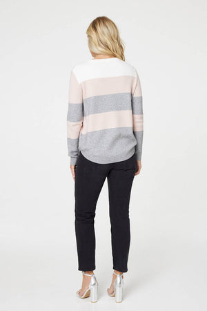 Pink | Striped Curve Hem Knit Top