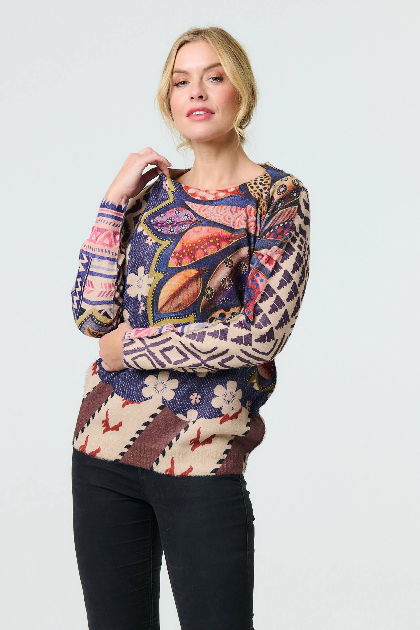 Leaf Print Drop Shoulder Jumper | Izabel London