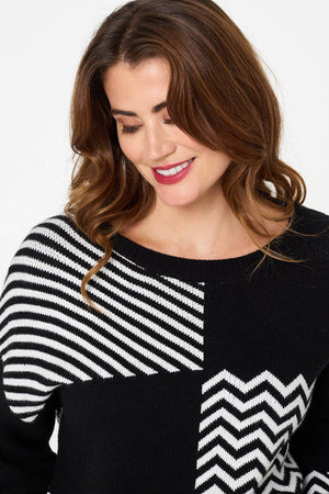 Black | Geo Print Drop Shoulder Relaxed Jumper
