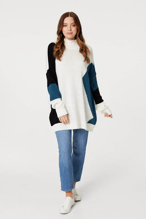 Blue | Colour Block Longline Knit Sweater