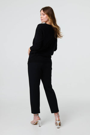 Black | Sequin Mesh V-Neck Knitted Top
