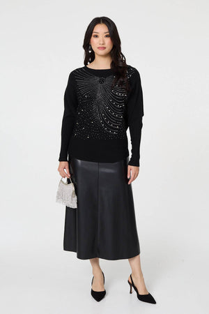 Black | Sparkle Front Batwing Sleeve Jumper
