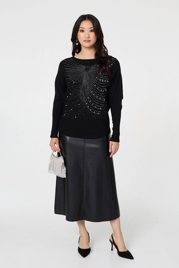 Black | Sparkle Front Batwing Sleeve Jumper
