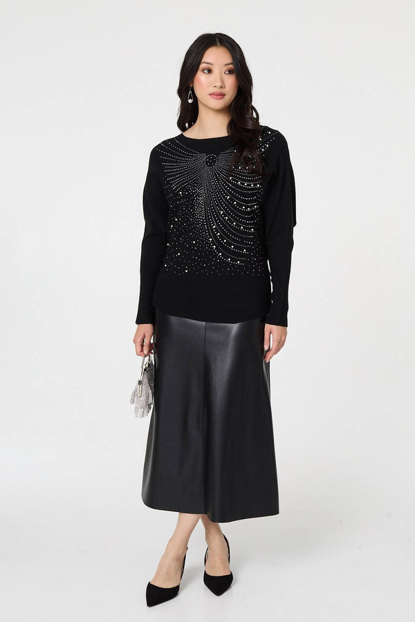 Black | Sparkle Front Batwing Sleeve Jumper
