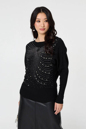 Black | Sparkle Front Batwing Sleeve Jumper
