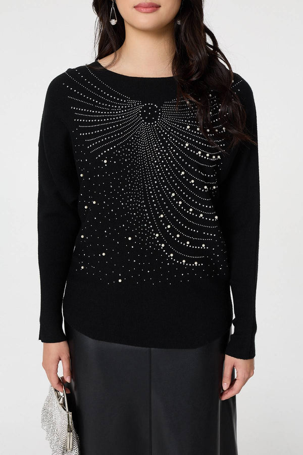 Black | Sparkle Front Batwing Sleeve Jumper
