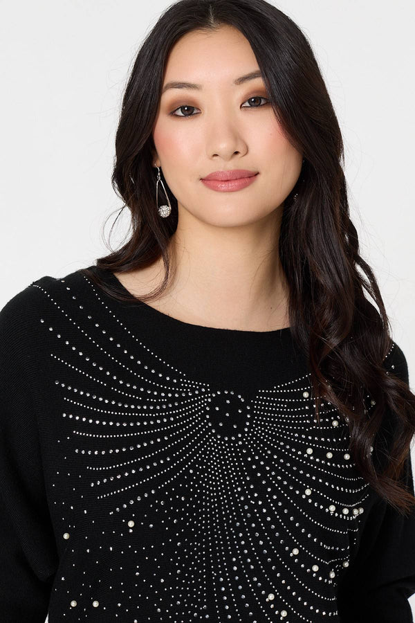 Black | Sparkle Front Batwing Sleeve Jumper
