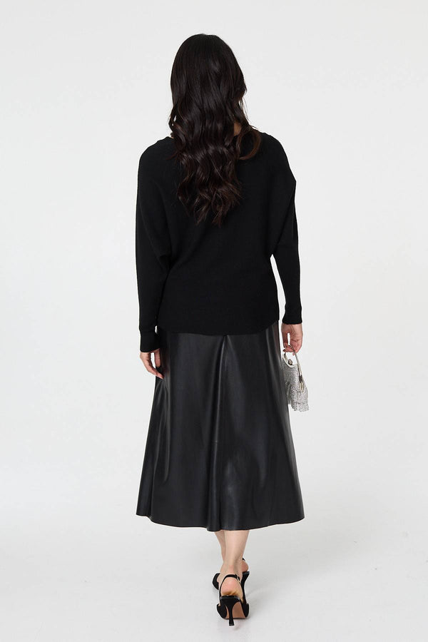Black | Sparkle Front Batwing Sleeve Jumper
