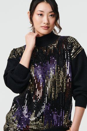 Black | Sequin Embellished Puff Sleeve Jumper
