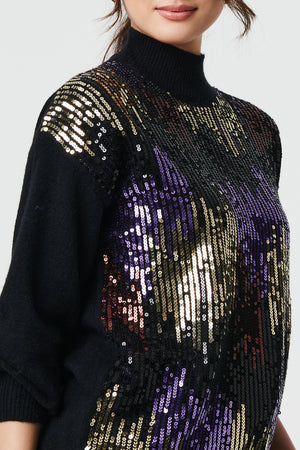 Black | Sequin Embellished Puff Sleeve Jumper
