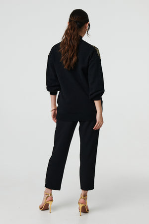 Black | Sequin Embellished Puff Sleeve Jumper
