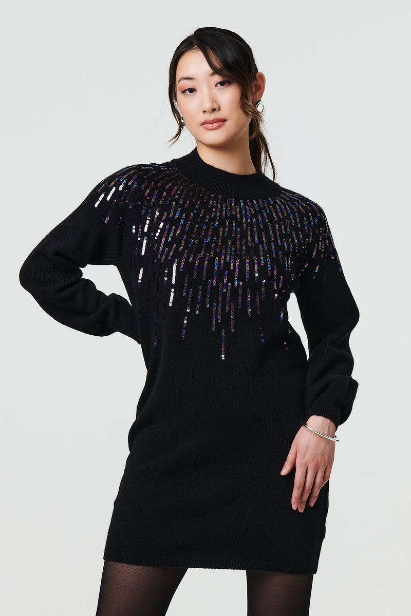 Sequin Stripe Long Sleeve Knit Mini Dress | Izabel London Sequin Stripe Long Sleeve Knit Mini Dress | Izabel London