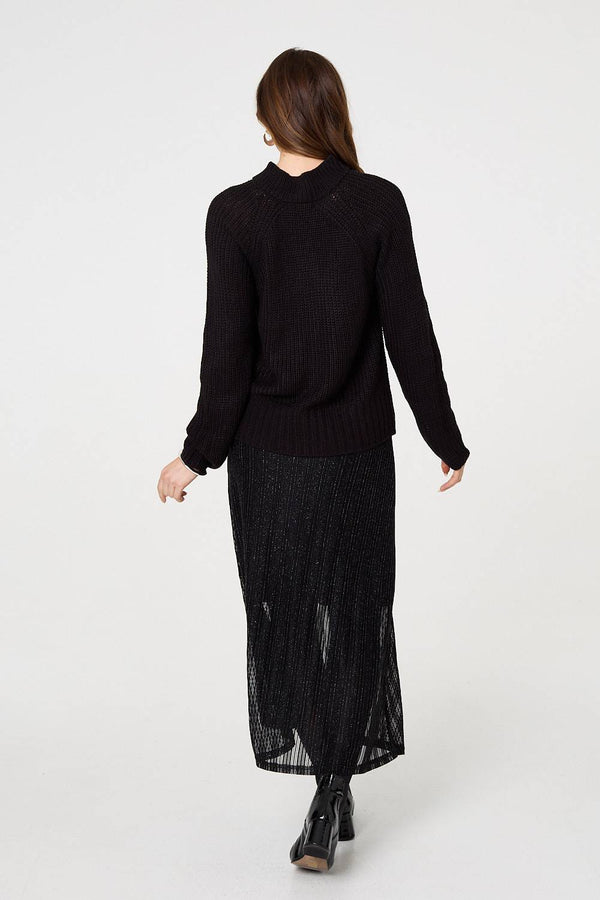 Black | Textured Knit Button Detail Jumper
