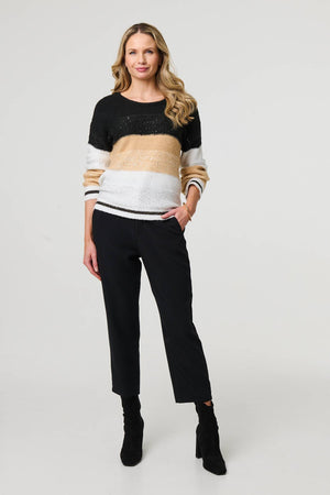 Beige | Colour Block Drop Shoulder Knit Jumper