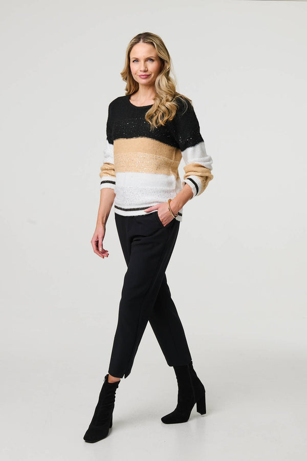 Beige | Colour Block Drop Shoulder Knit Jumper