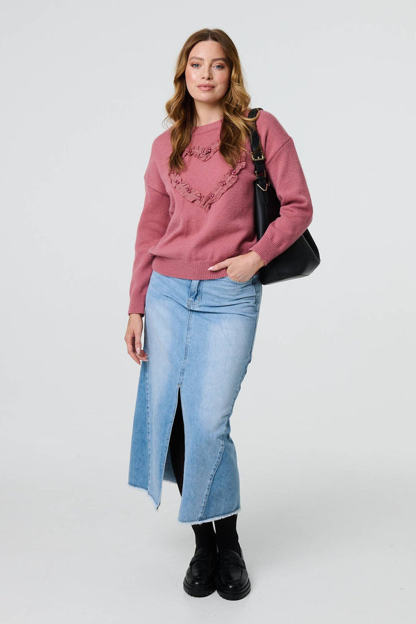 Pink | Heart Pearl Embellished Jumper
