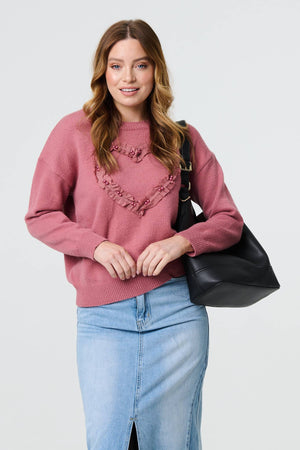 Pink | Heart Pearl Embellished Jumper

