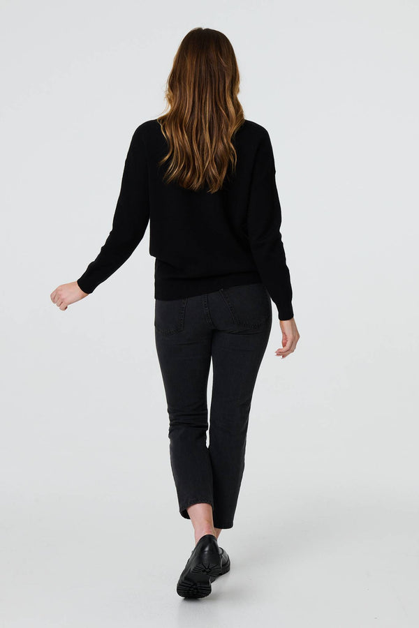 Black | Heart Embellished Long Sleeve Jumper
