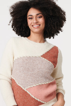 White | Asymmetric Colour Block Knitted Jumper
