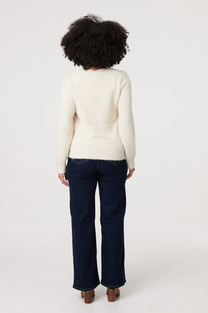 White | Asymmetric Colour Block Knitted Jumper
