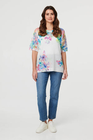White | Floral Knit Textured Relaxed Top