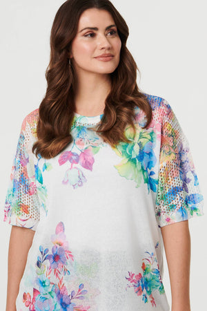 White | Floral Knit Textured Relaxed Top