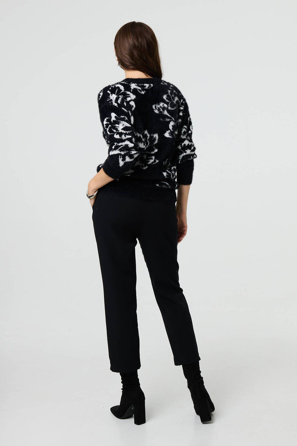 Black | Floral Soft Knit Long Sleeve Jumper
