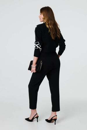 Black | Butterfly Print Embellished Jumper
