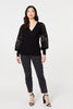 Black | Floral Lace Puff Sleeve Fitted Knit Top
