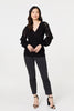 Black | Floral Lace Puff Sleeve Fitted Knit Top : Model is 5'9