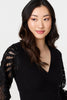 Black | Floral Lace Puff Sleeve Fitted Knit Top
