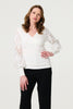 Cream | Floral Lace Puff Sleeve Fitted Knit Top

