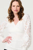 Cream | Floral Lace Puff Sleeve Fitted Knit Top
