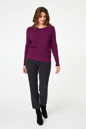 Purple | Pearl Embellished Texture Jumper
