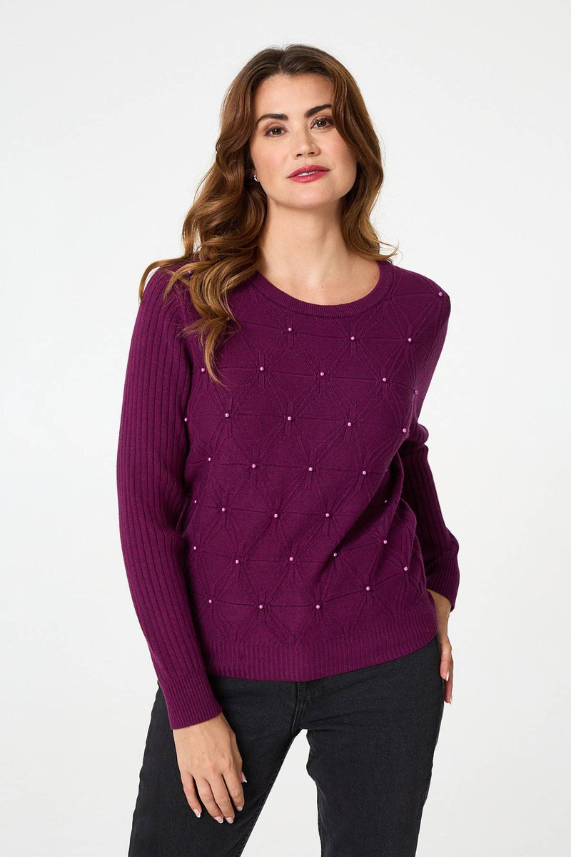 Pearl Embellished Texture Jumper