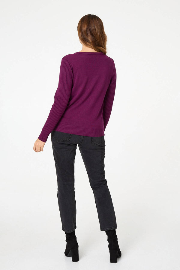 Purple | Pearl Embellished Texture Jumper
