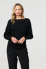 Black | Lace Trim V-Back Boat Neck Jumper Top
