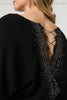 Black | Lace Trim V-Back Boat Neck Jumper Top

