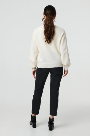 White | Butterfly Embellished Puff Sleeve Jumper
